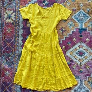 Yellow linen Italian midi dress